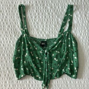 Reformation Green Floral Tie-Front Crop Top Sz 12